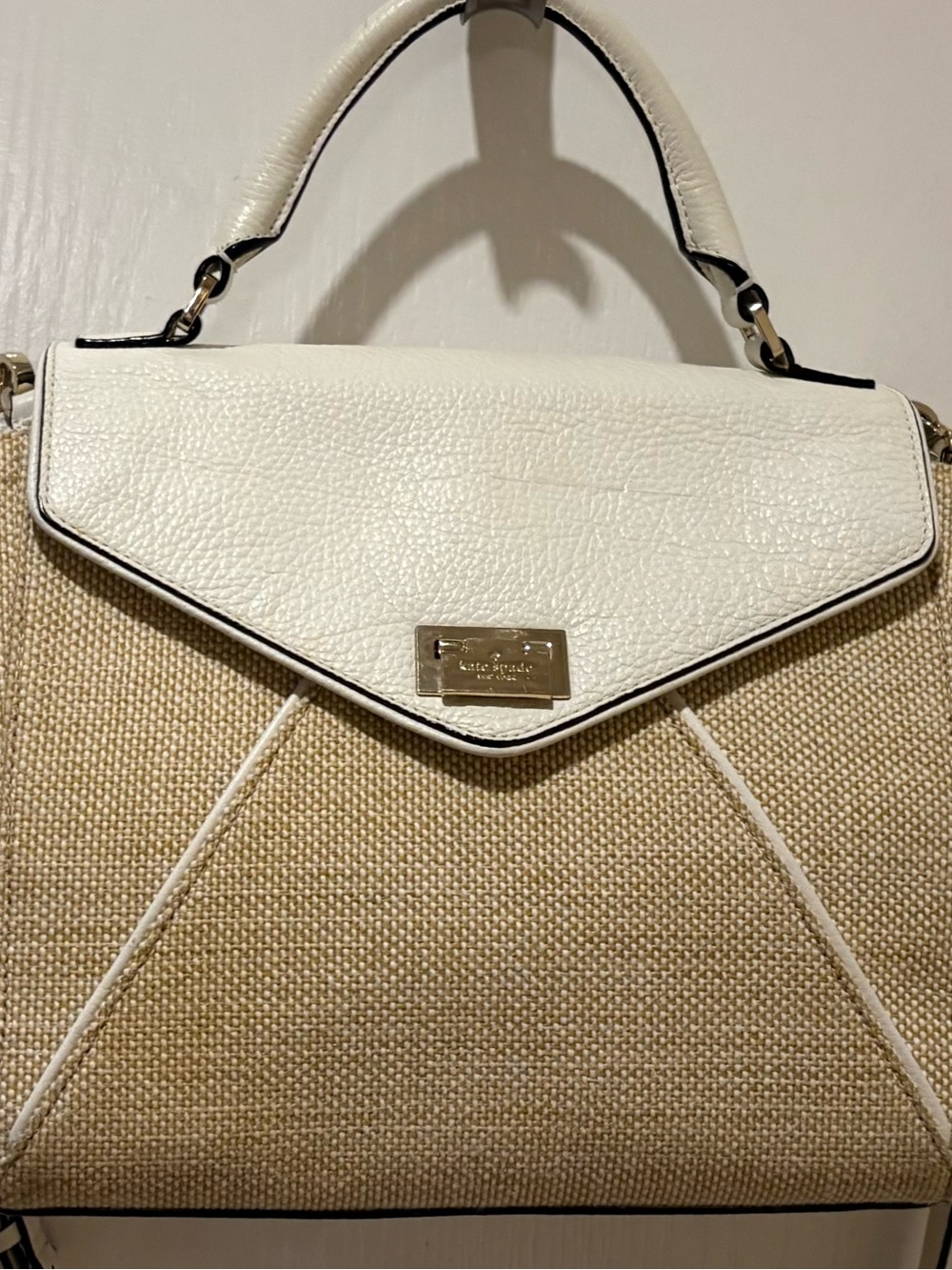Kate Spade Laurel Wesley Place Convertible Crossbody Satchel Tweed Leather Trim